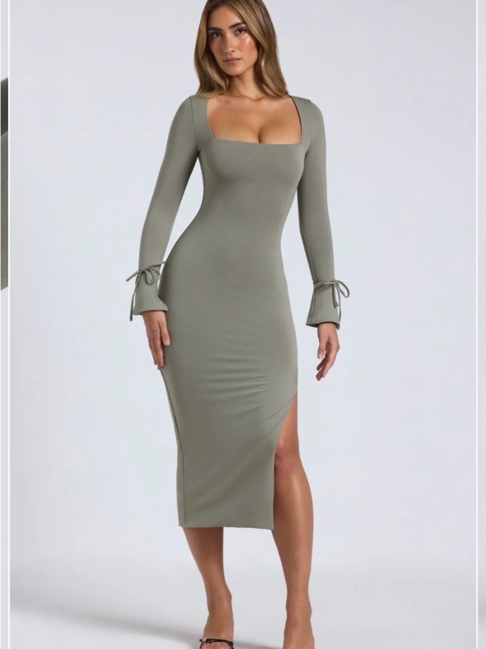 Oh Polly Elysia Modal Square-Neck Midaxi Dress in Sage Green Bodycon